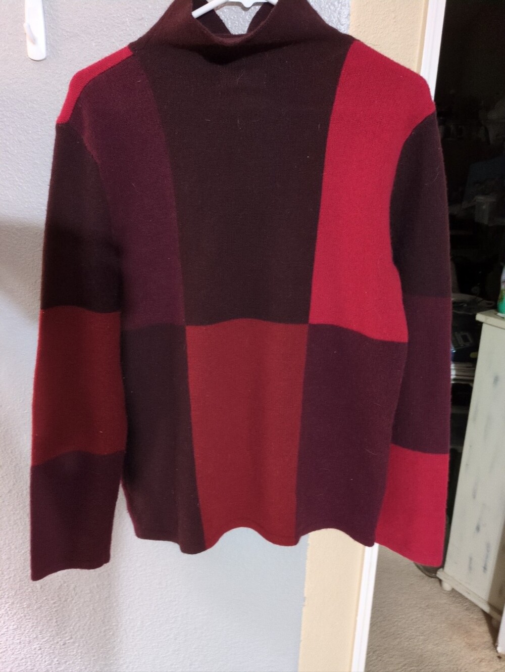 Eddie Bauer Colorblock Cowl Neck Sweater in Red and Burgundy, Vintage